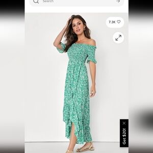 LULUS Fleur-tation Green Floral Off The Shoulder Midi Dress - Size XS